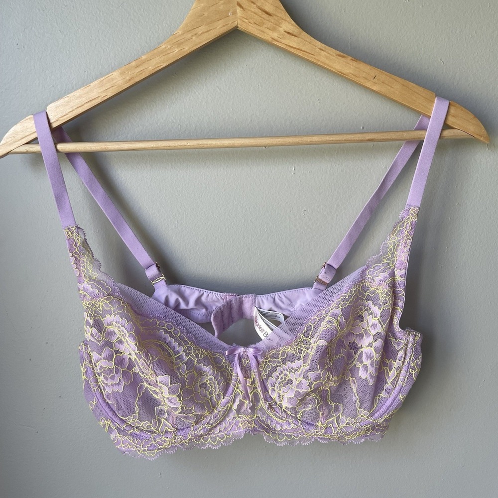 Skarlett Blue Minx Bra 36C Thistle Purple-‎ Yellow Lace Unlined Underwired Sexy